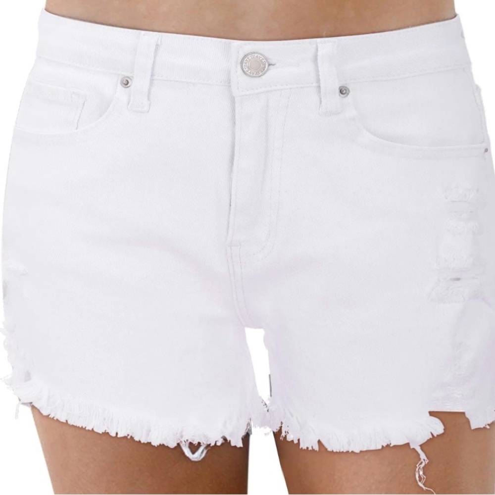 No Boundaries White Jean Shorts Distressed Hem